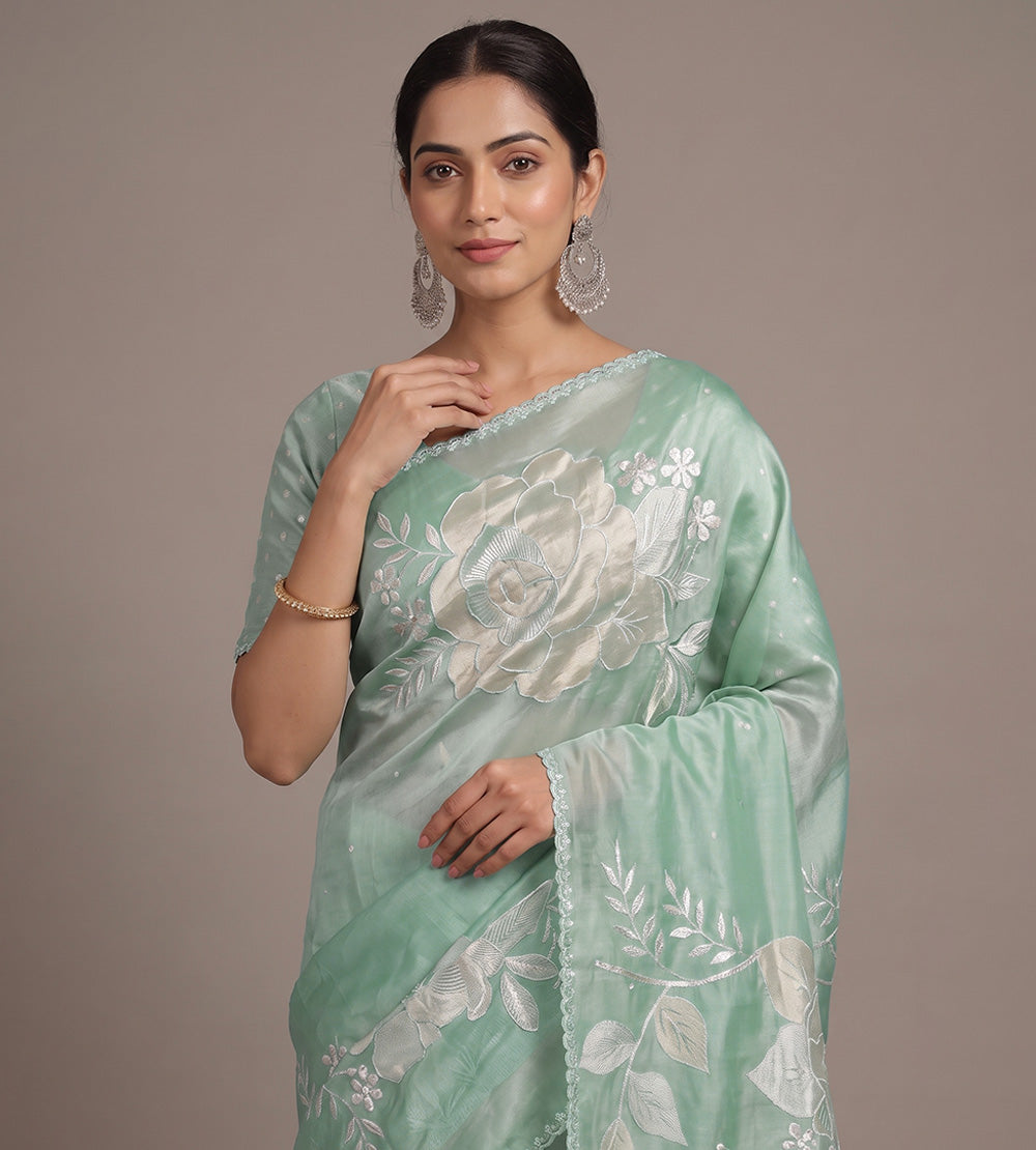Blue Organza Saree