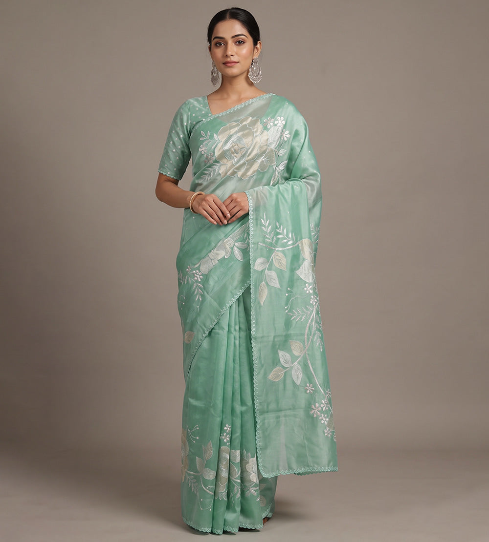 Blue Organza Saree