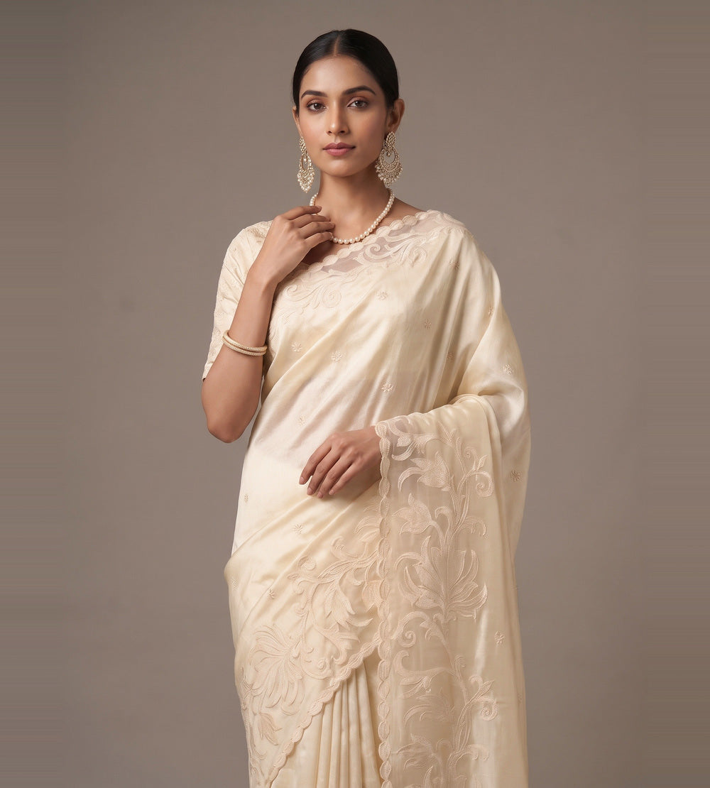 Off-White Tussar Saree