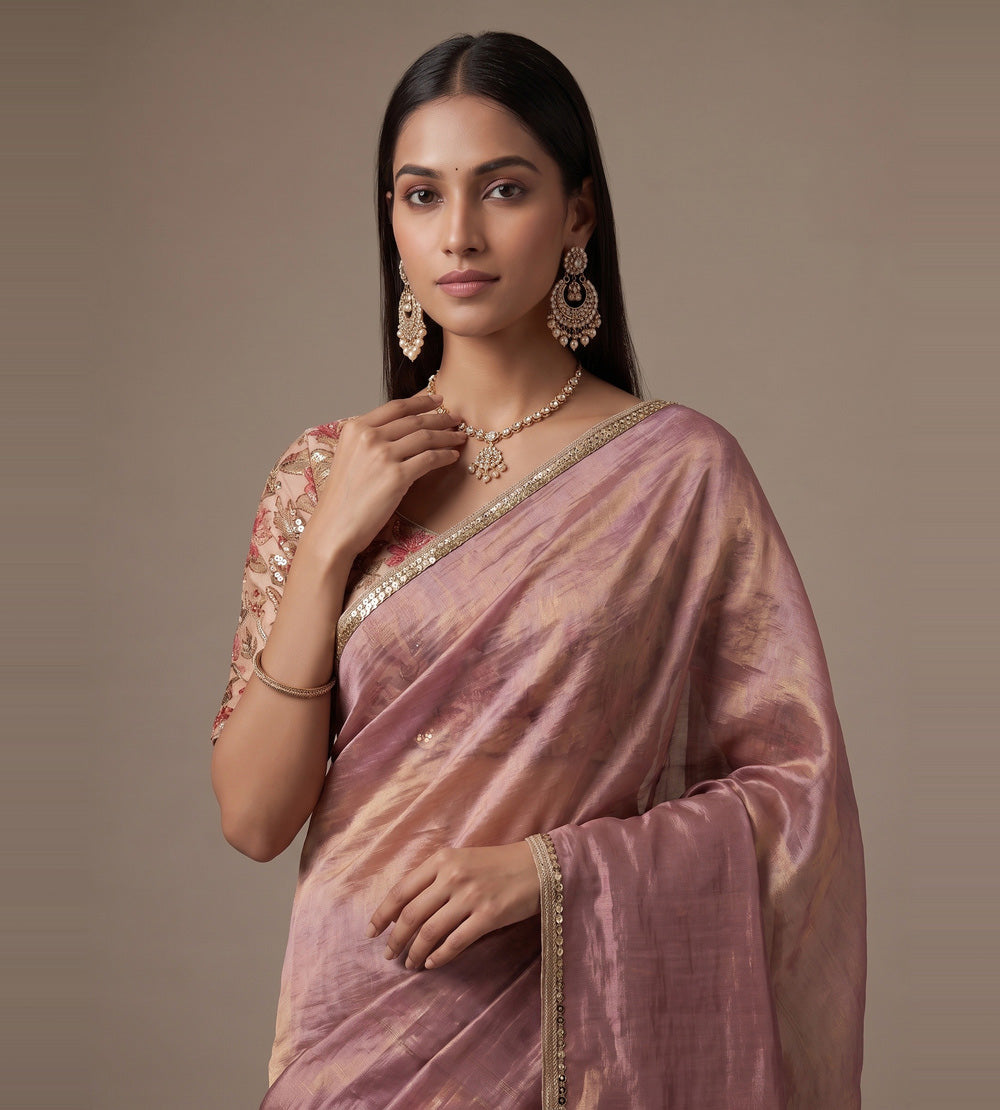 Dusty Mauve Pink Tissue Kota Silk Saree