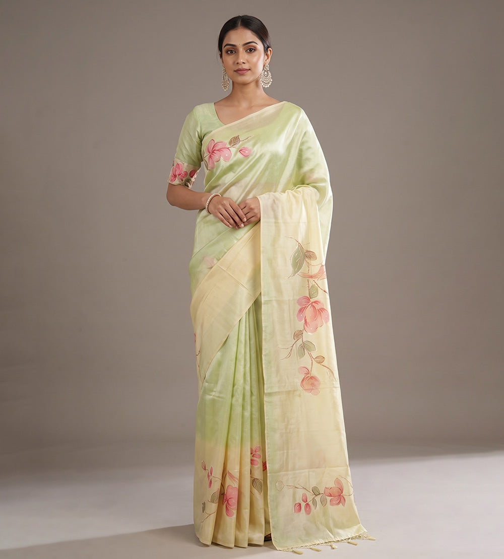 Green and Beige Tussar Saree
