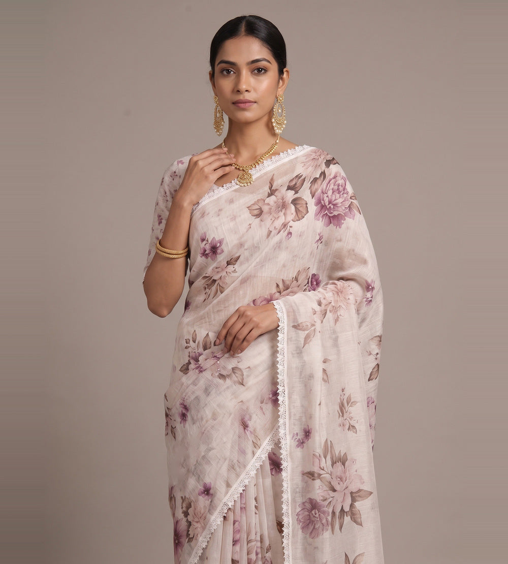 Off- White Linen Saree