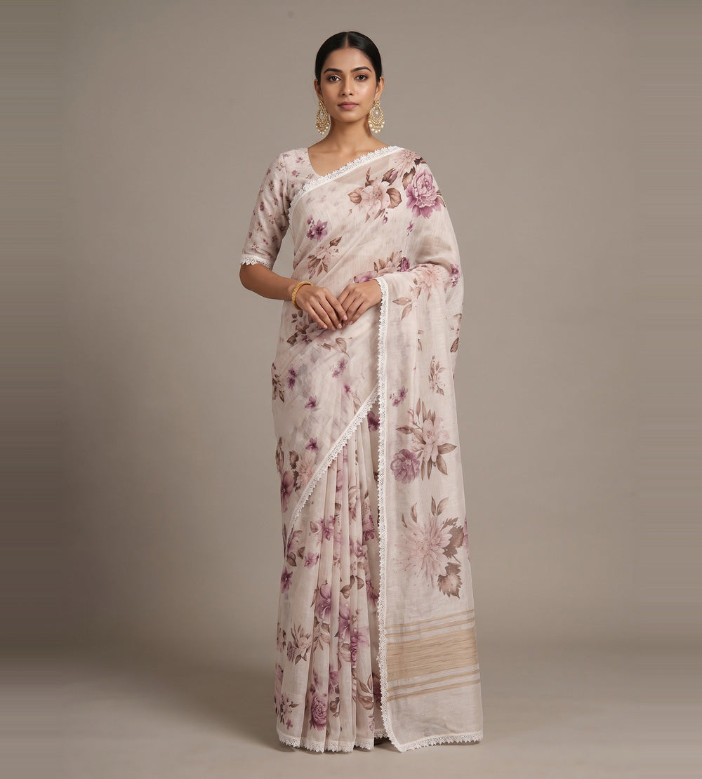 Off- White Linen Saree