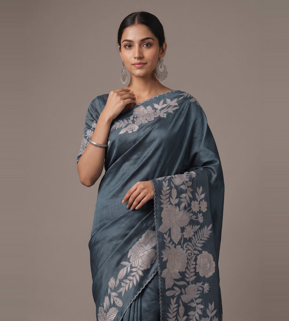 Blue Tussar Saree