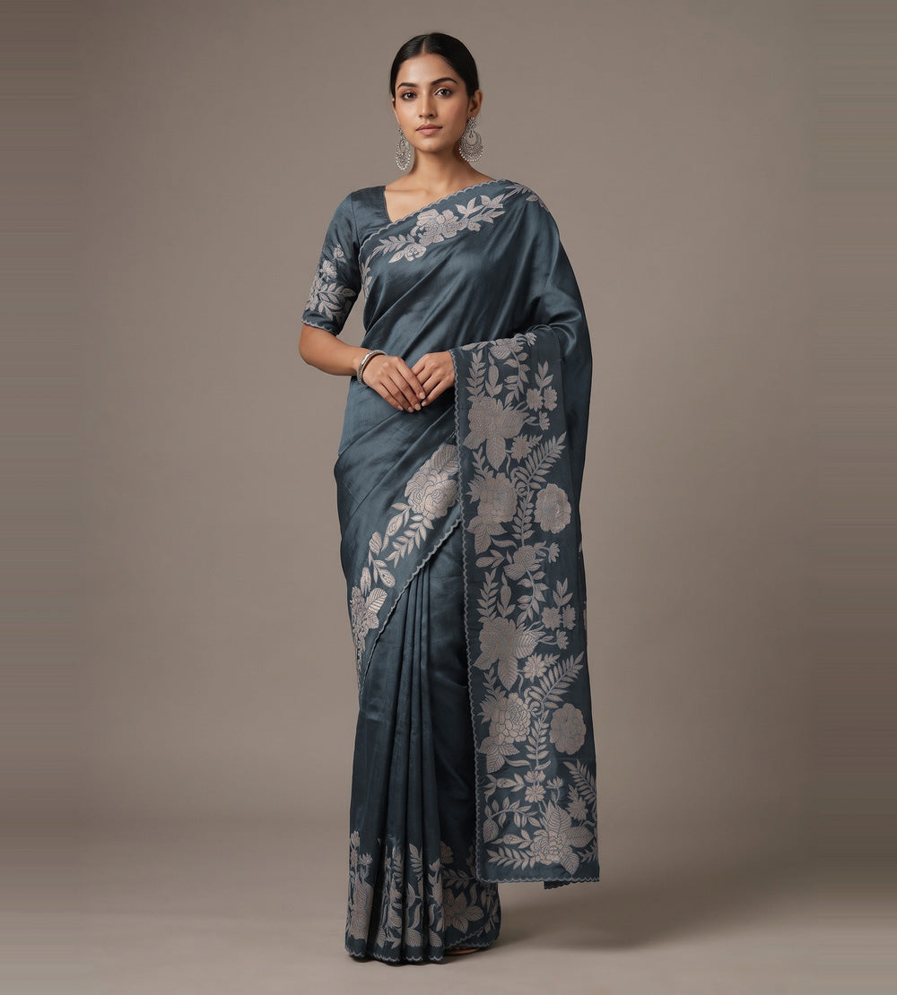 Blue Tussar Saree
