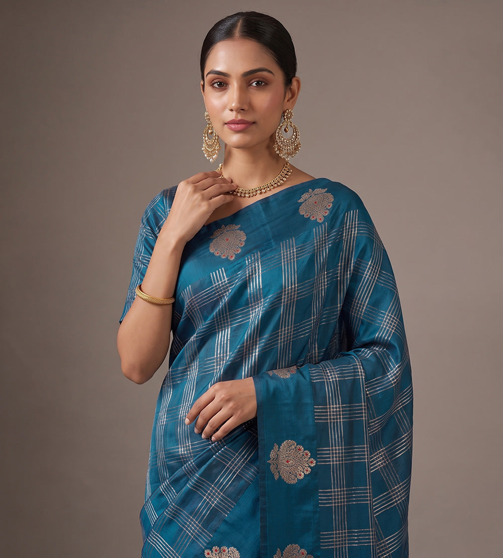 Blue Banarasi Kattan Silk Saree