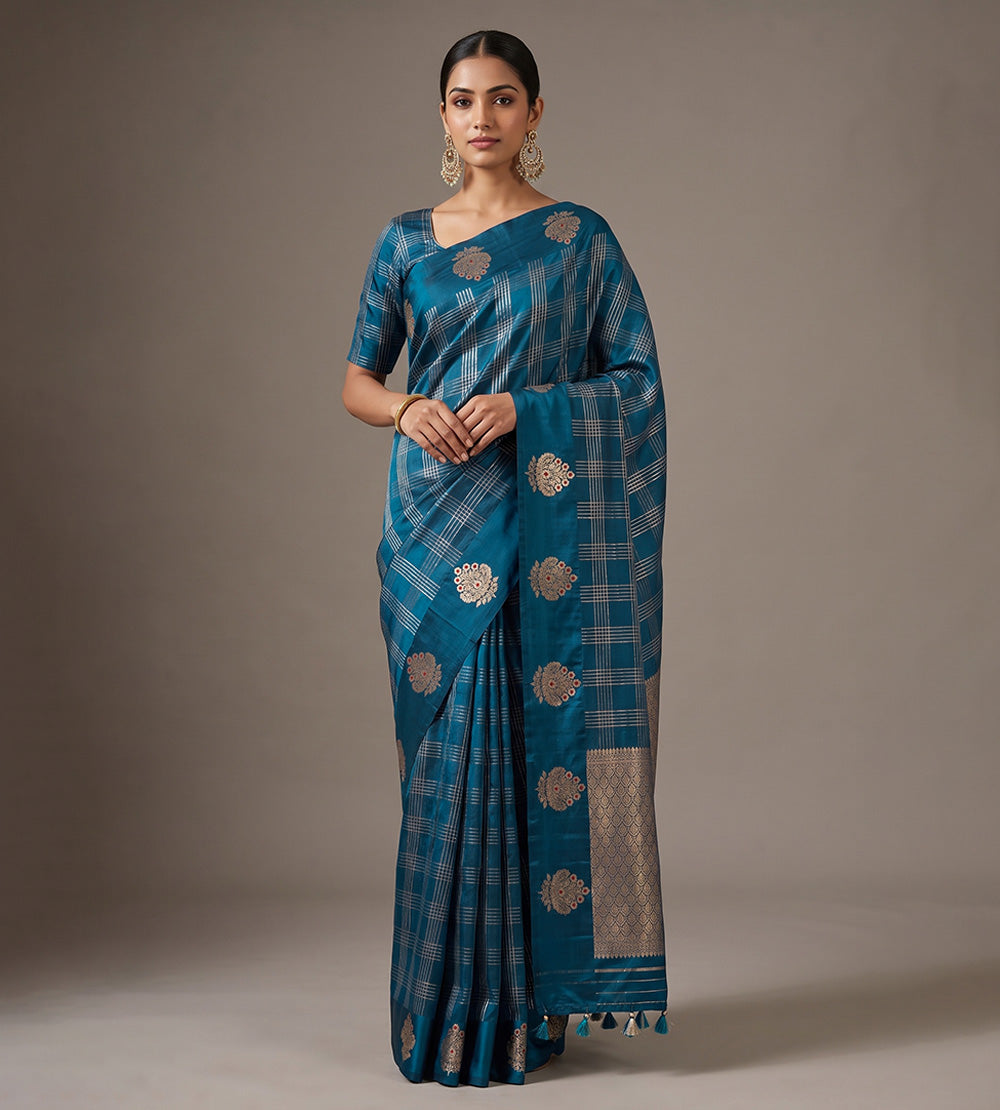 Blue Banarasi Kattan Silk Saree