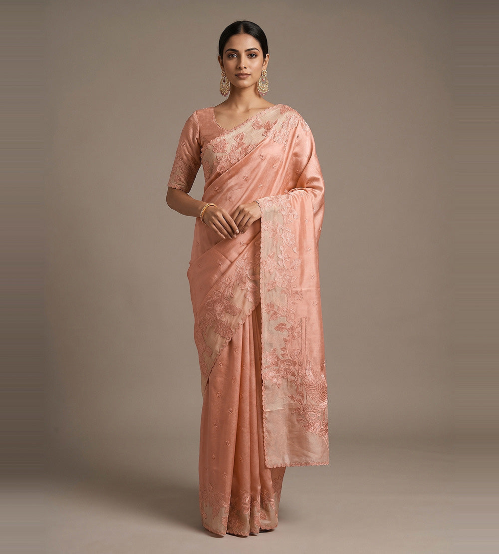 Peach Tussar Saree