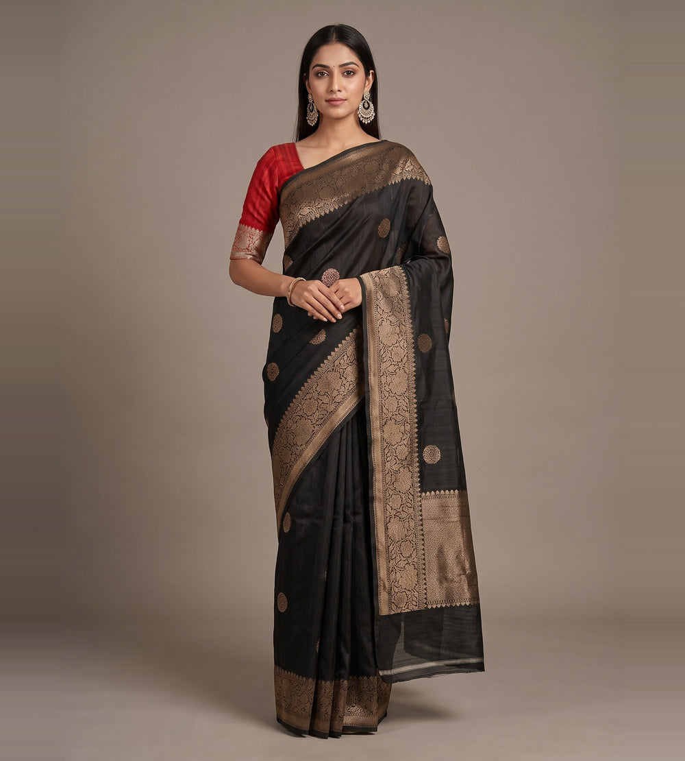 Black Banarasi Tussar Saree