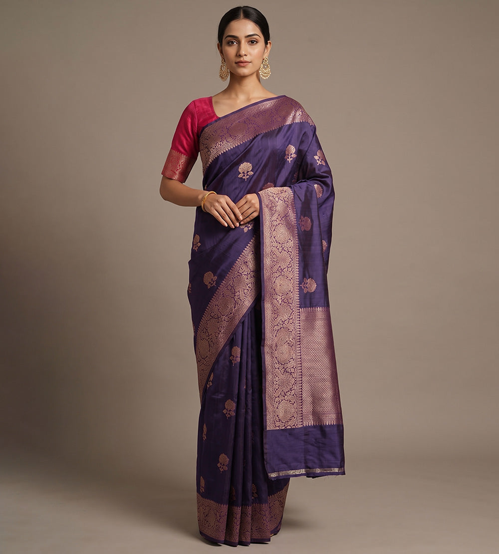 Purple Banarasi Tussar Saree