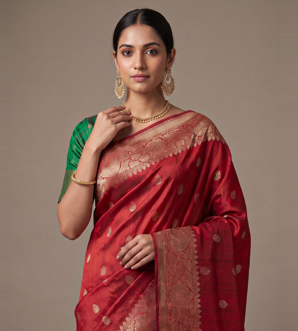 Red Banarasi Tussar Saree