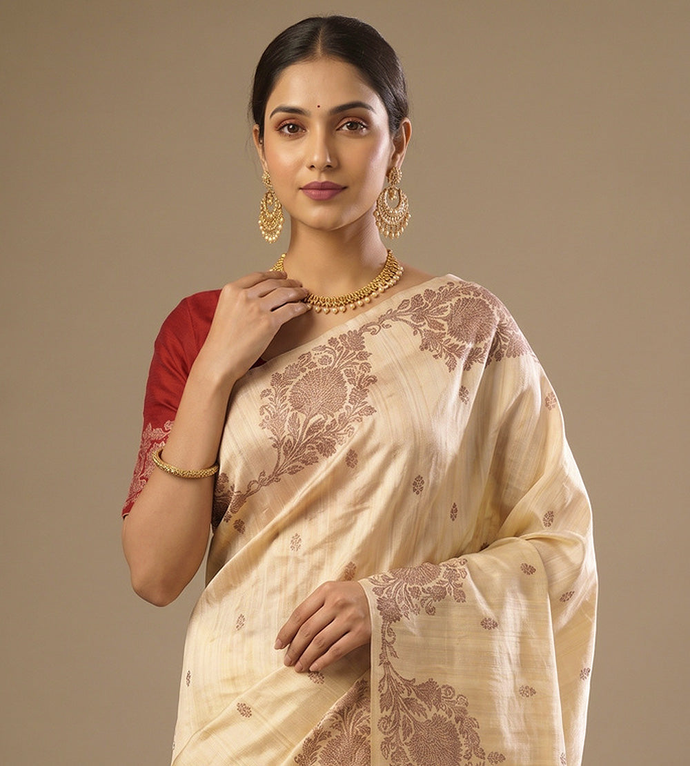 Beige Banarasi Tussar Saree