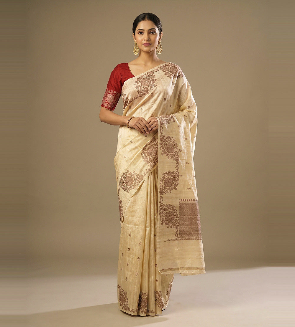 Beige Banarasi Tussar Saree