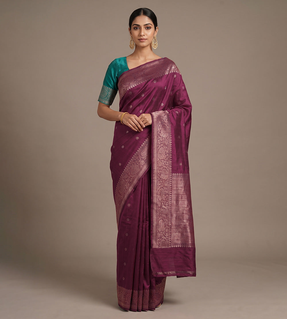 Dark Pink Banarasi Tussar Saree