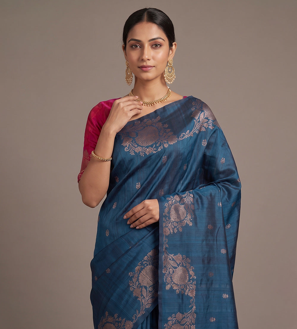Blue Banarasi Tussar Saree
