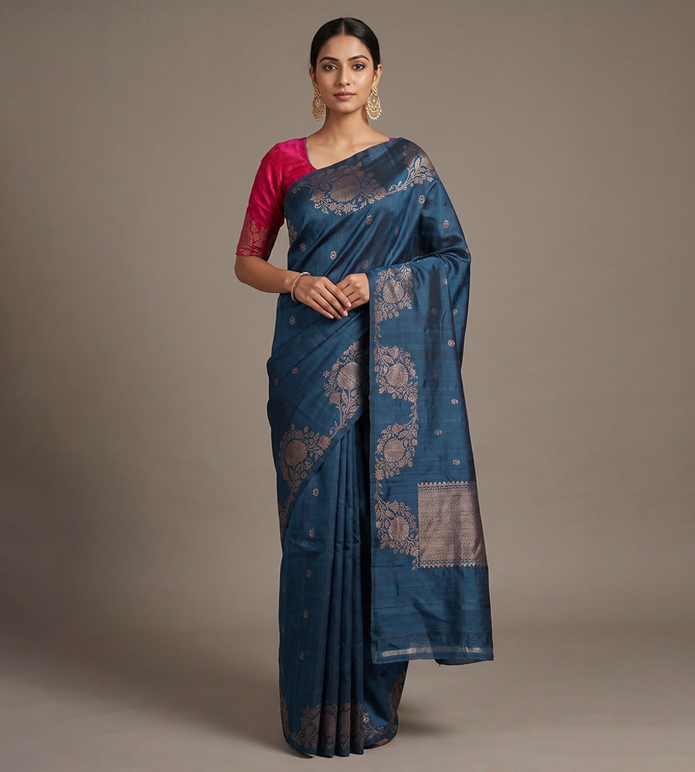 Blue Banarasi Tussar Saree