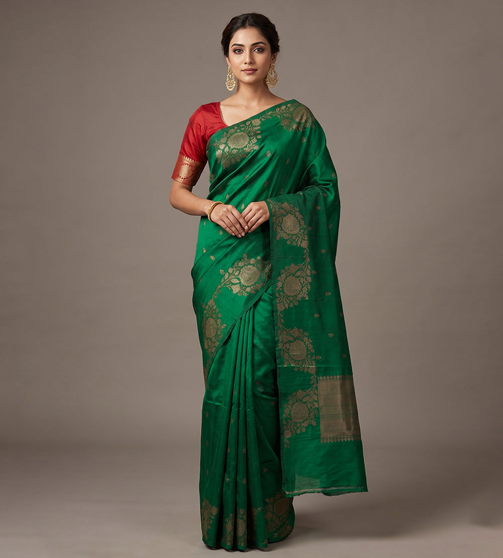 Green Banarasi Tussar Saree