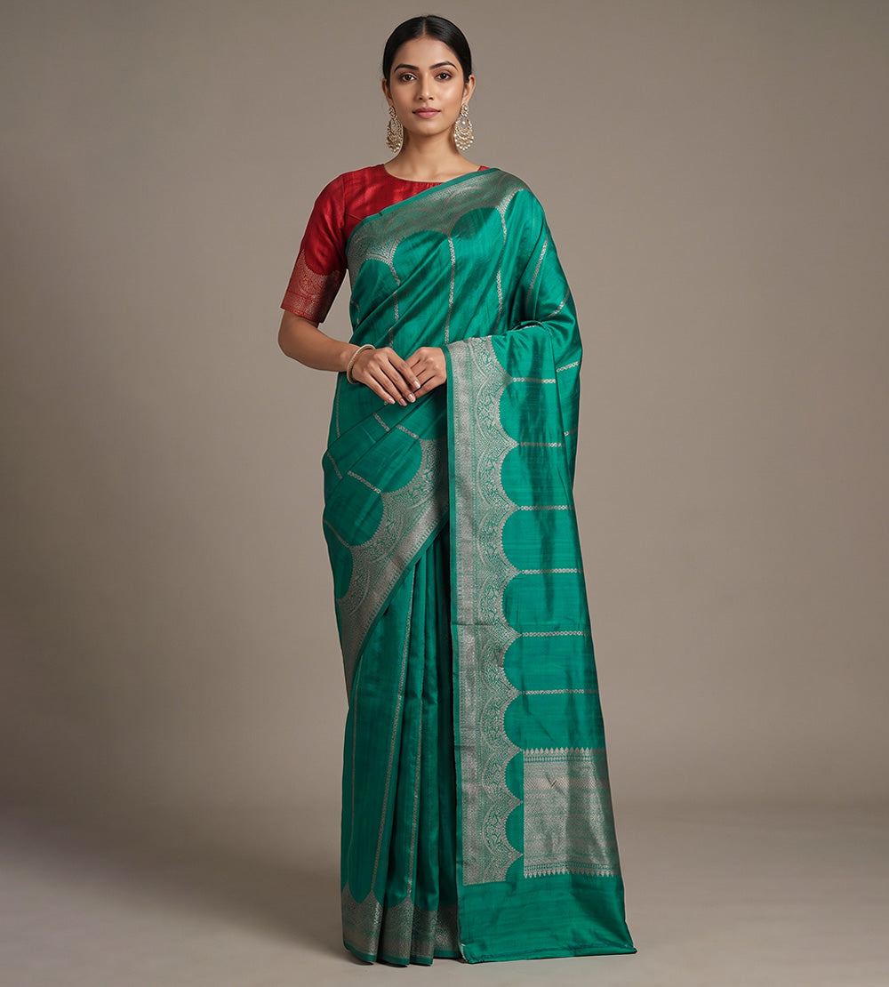 Teal Banarasi Tussar Saree