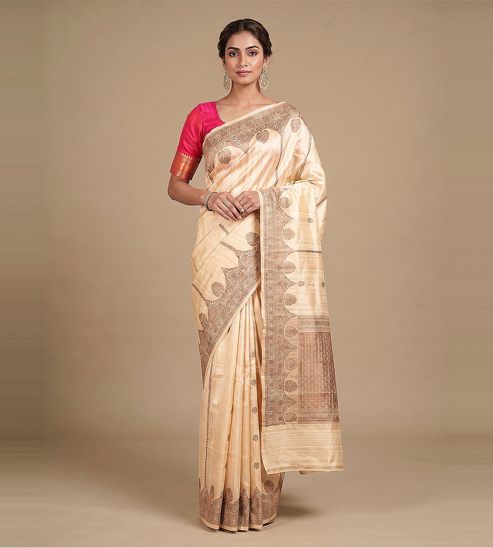 Beige Banarasi Tussar Saree