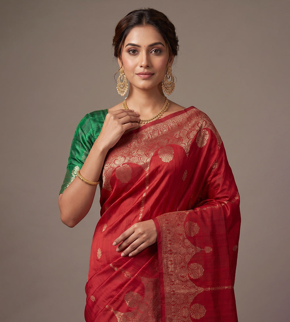 Red Banarasi Tussar Saree