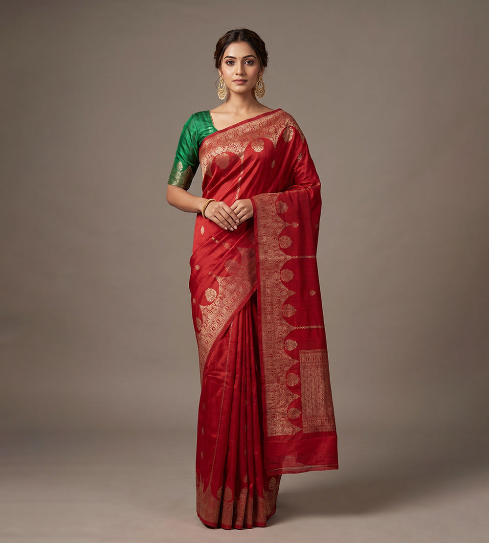 Red Banarasi Tussar Saree