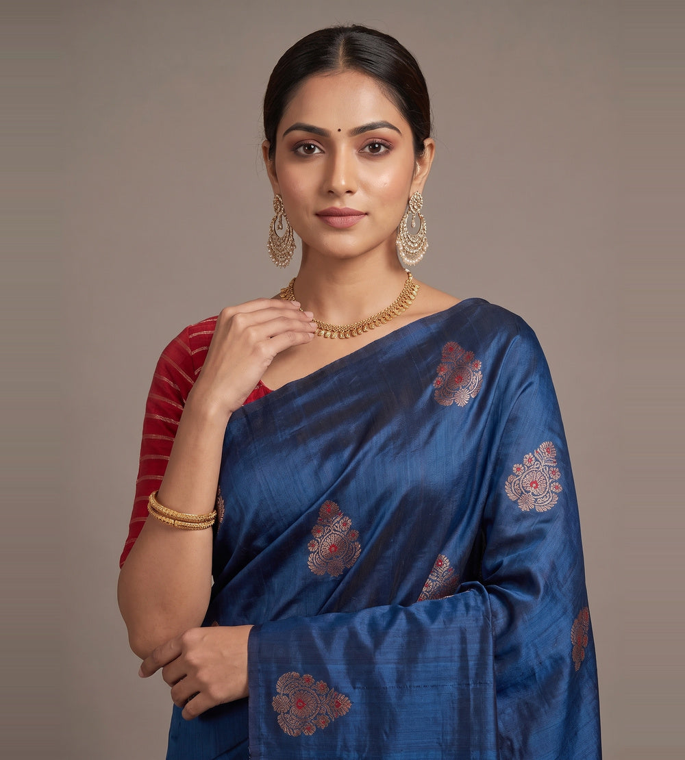 Blue Banarasi Tussar Saree