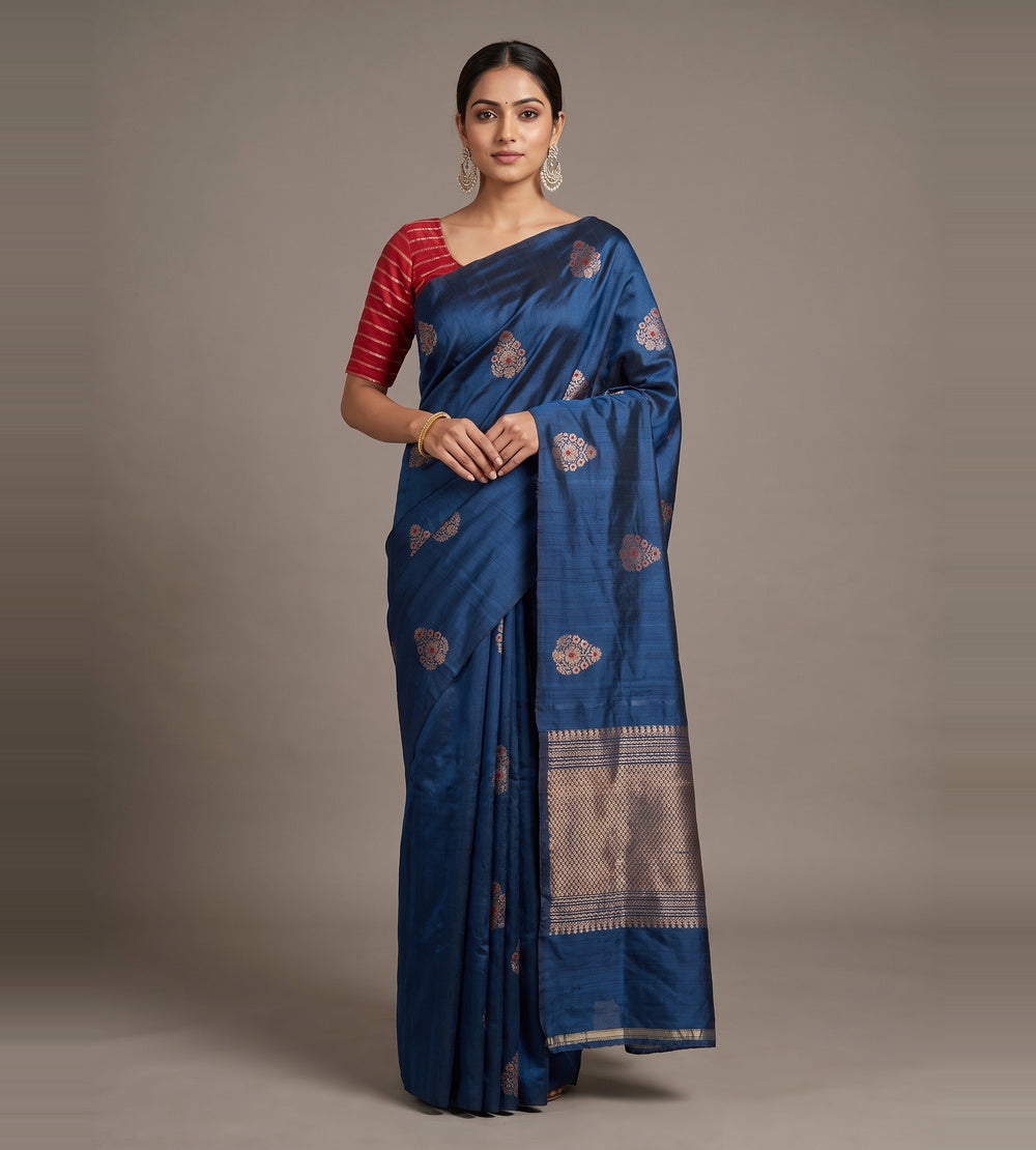 Blue Banarasi Tussar Saree