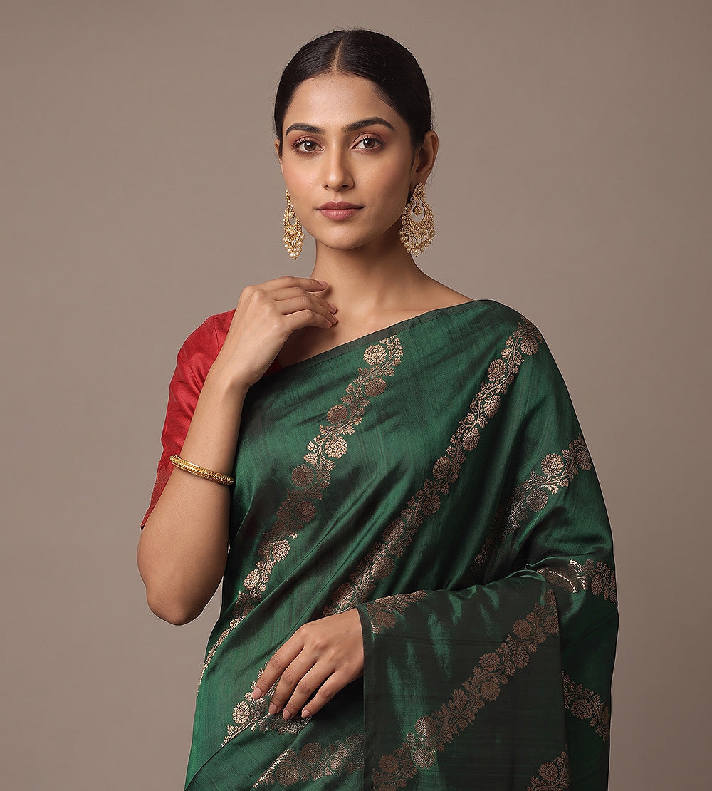 Green Banarasi Tussar Saree