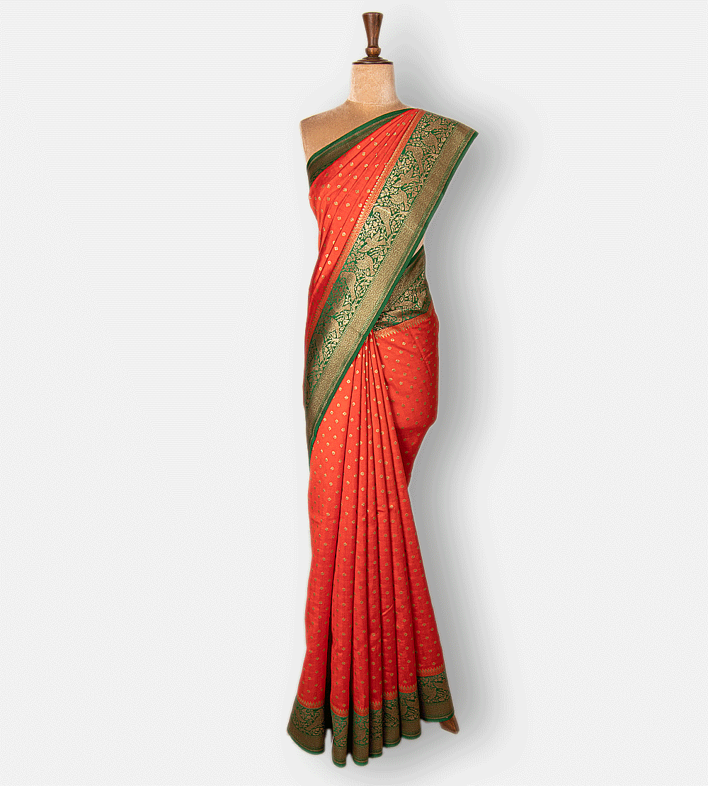 Orange Banarasi Tussar Saree