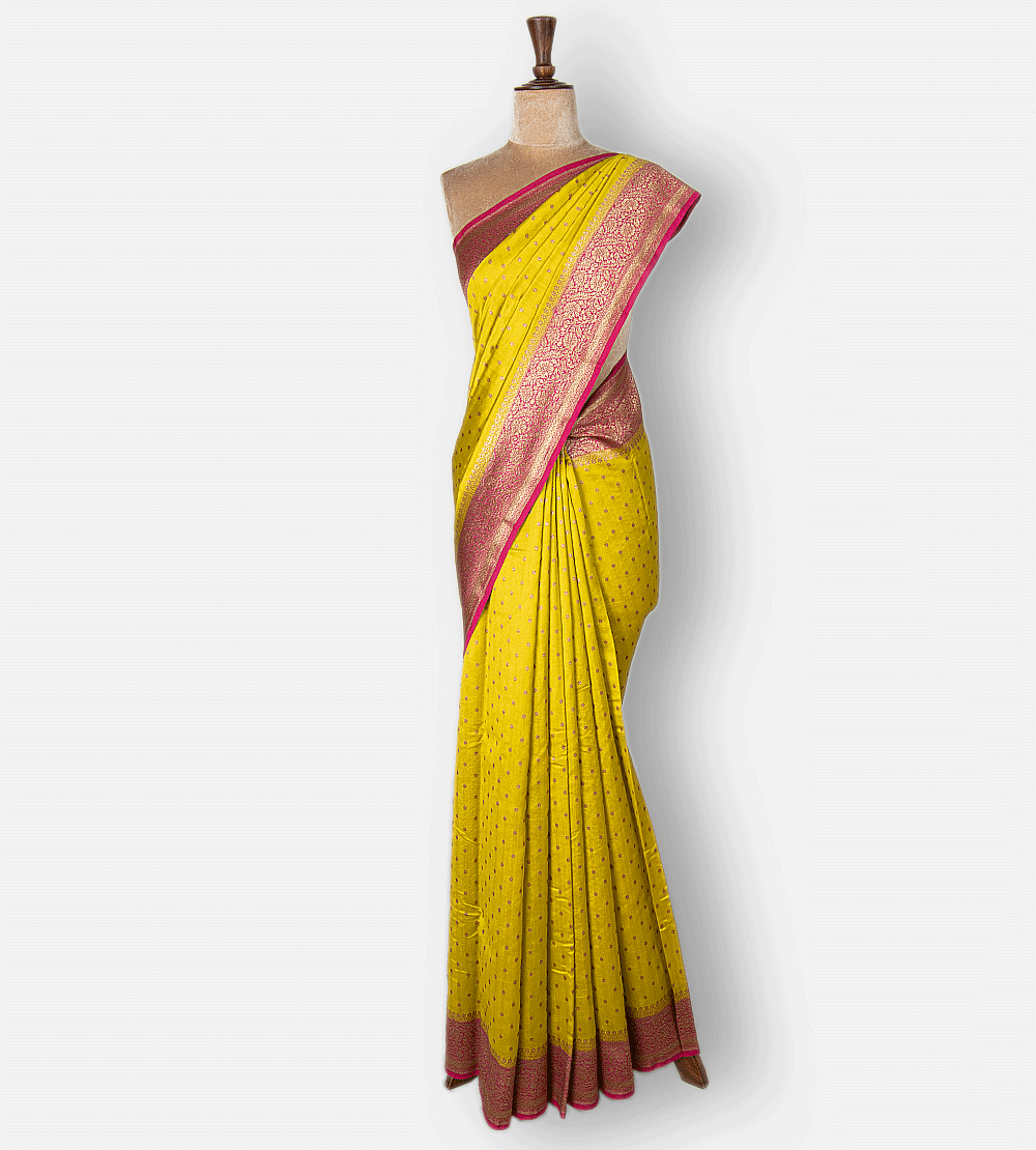 Lime Yellow Banarasi Tussar Saree
