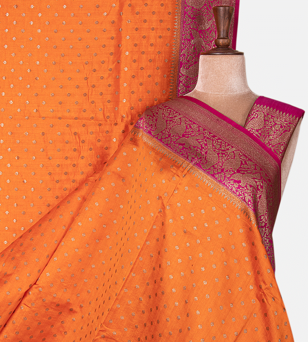 Orange Banarasi Tussar Saree