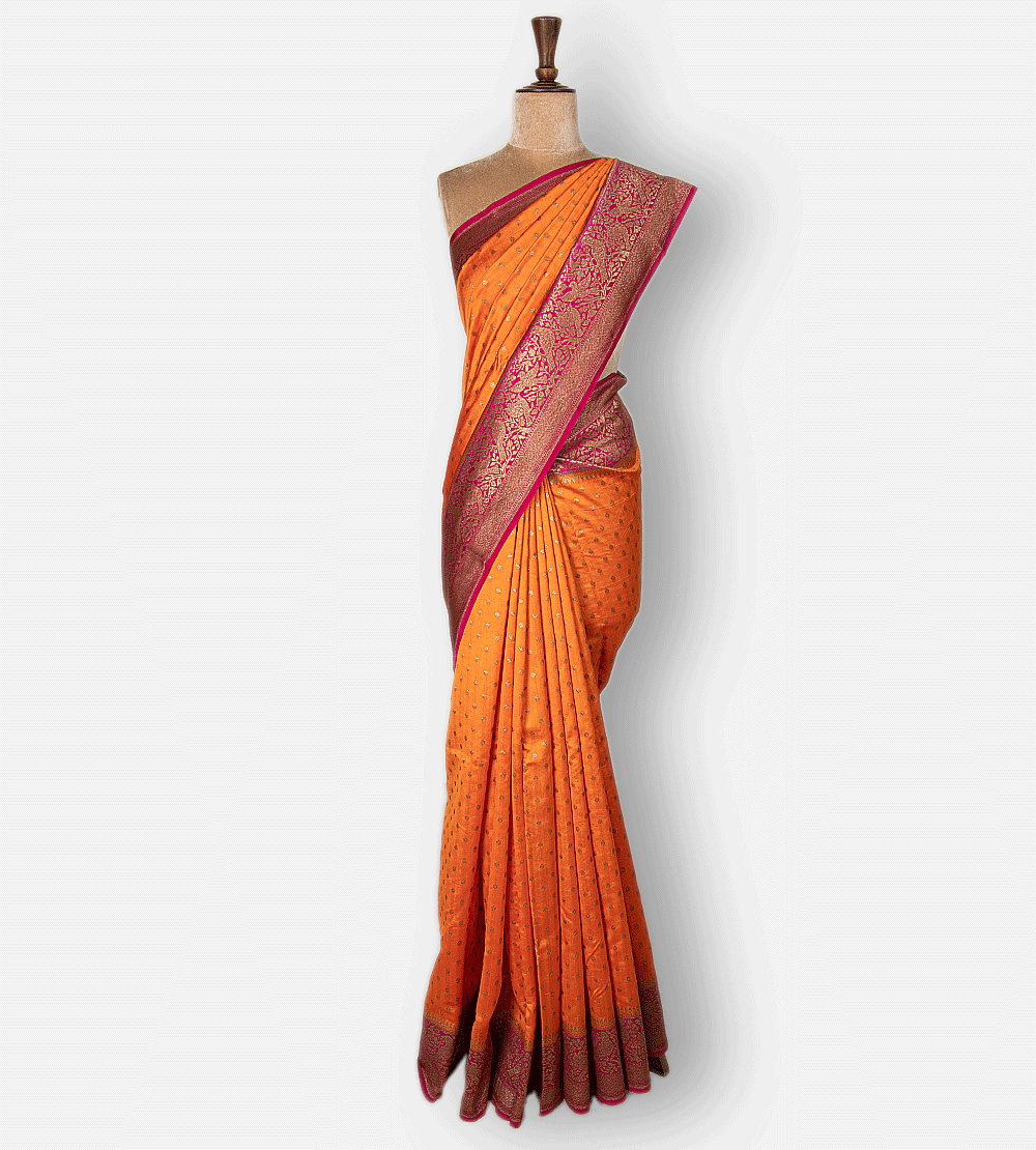 Orange Banarasi Tussar Saree