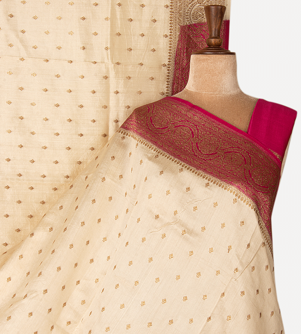 Light Beige Banarasi Tussar Saree