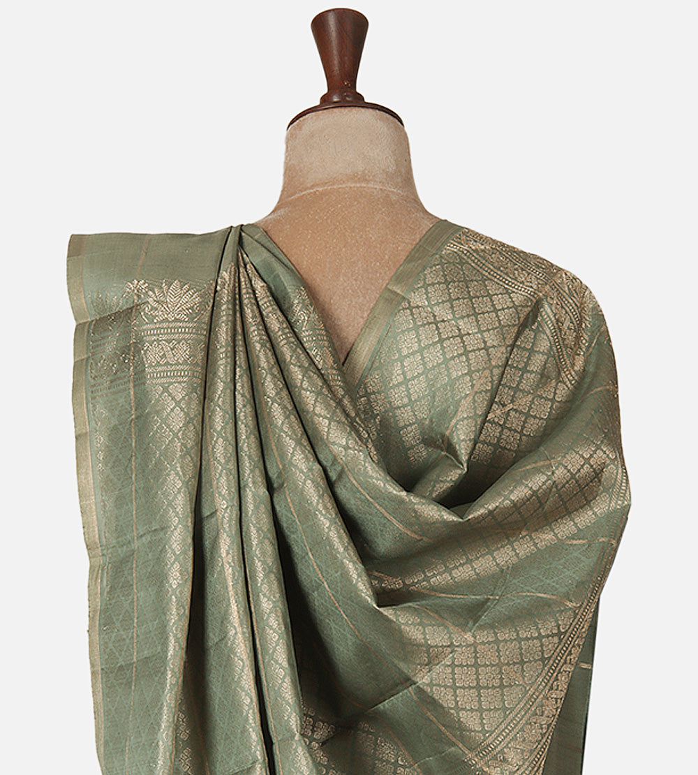 Olive Green Kanchipuram Silk Saree