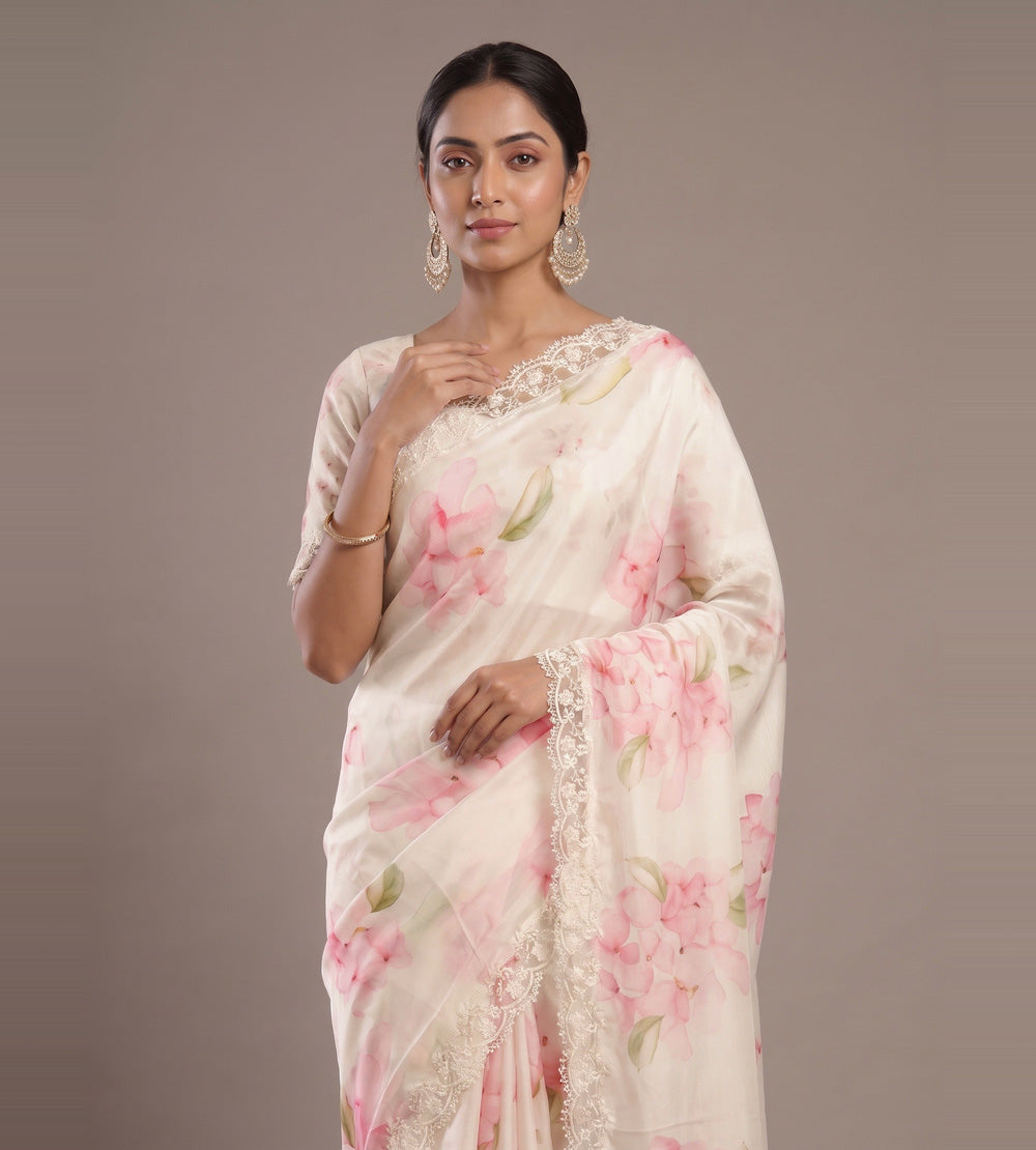 Off-White Chiffon Saree