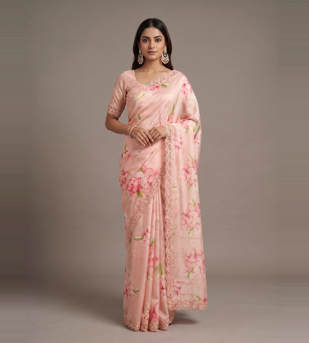 Pastel Pink Chiffon Saree