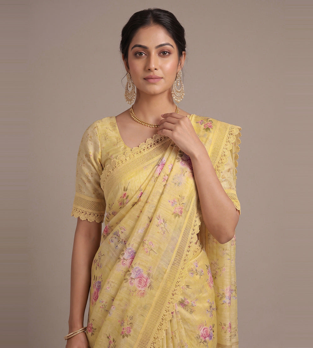 Pastel Yellow Linen Saree