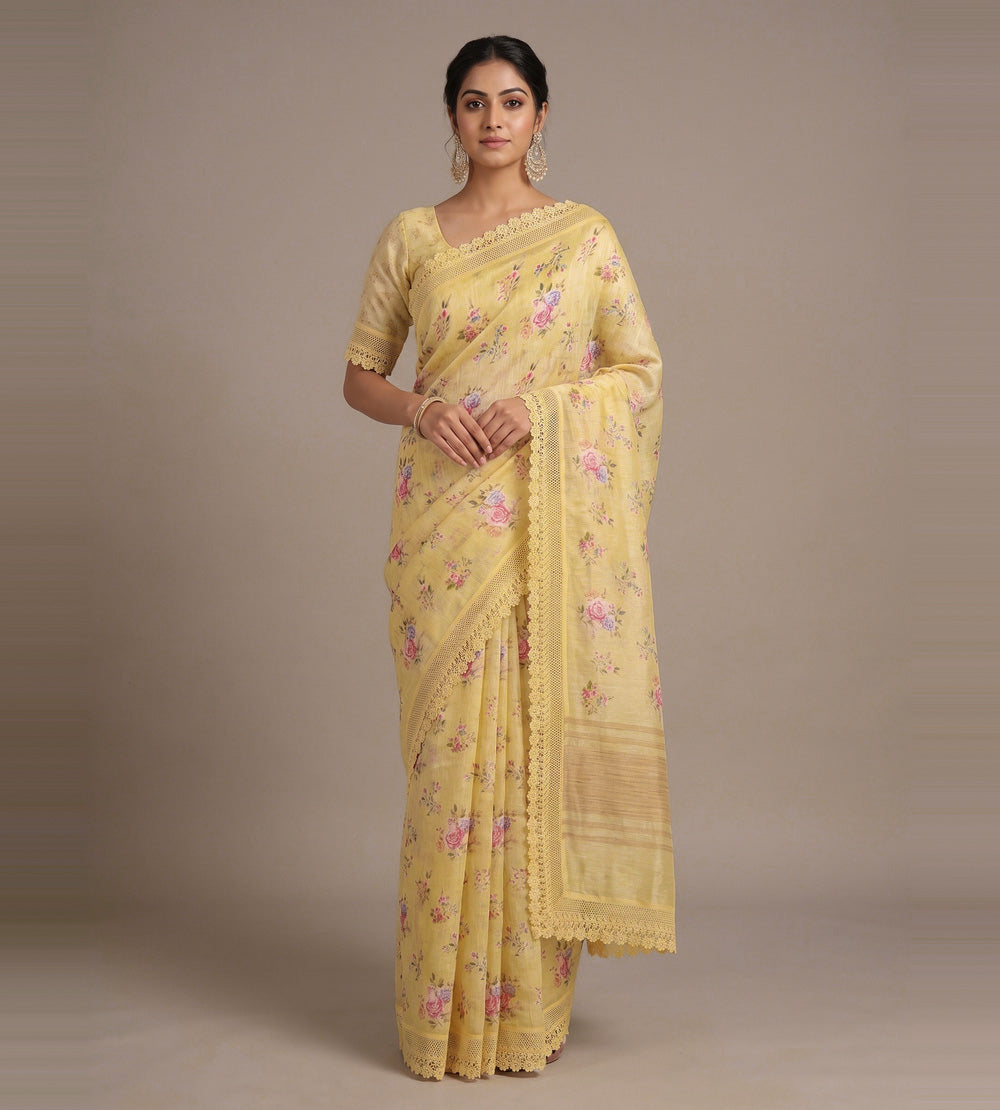 Pastel Yellow Linen Saree