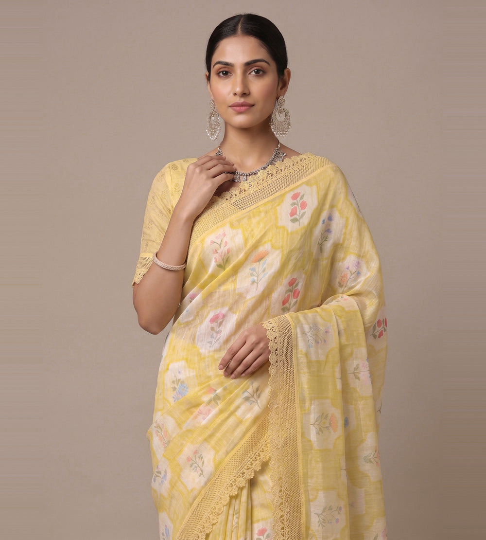 Pastel Yellow Linen Saree