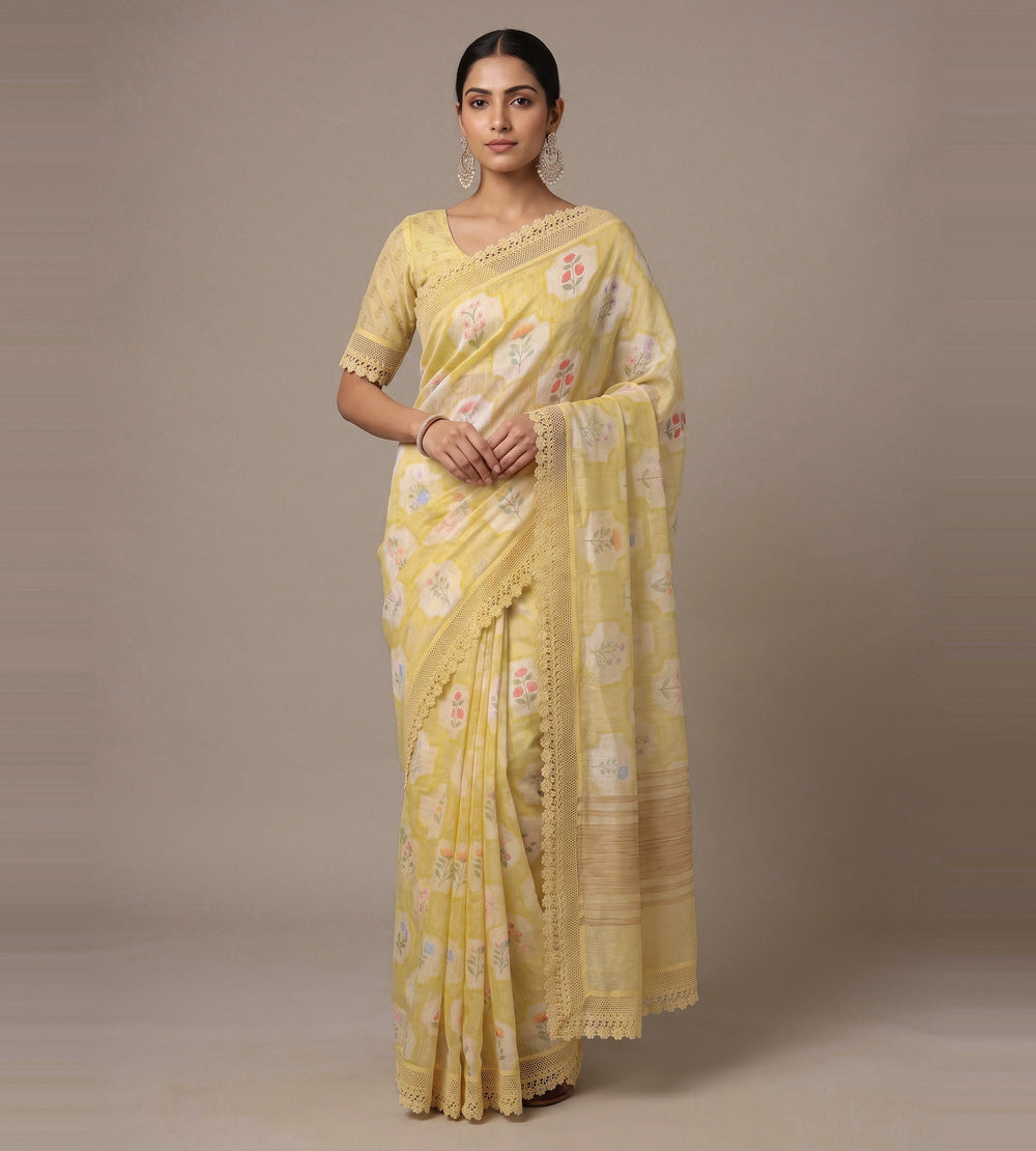 Pastel Yellow Linen Saree