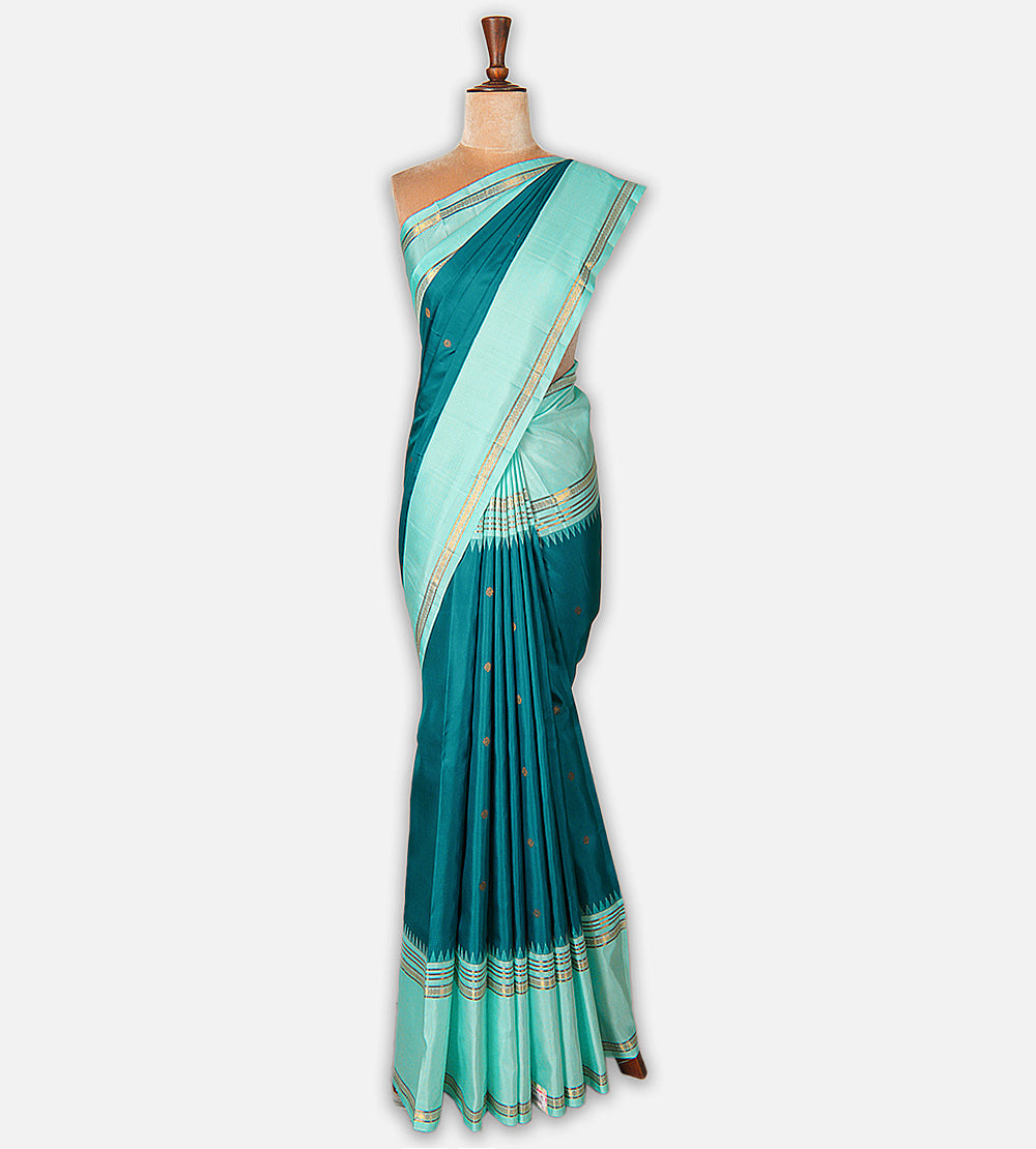 Teal Blue Kanchipuram Silk Saree
