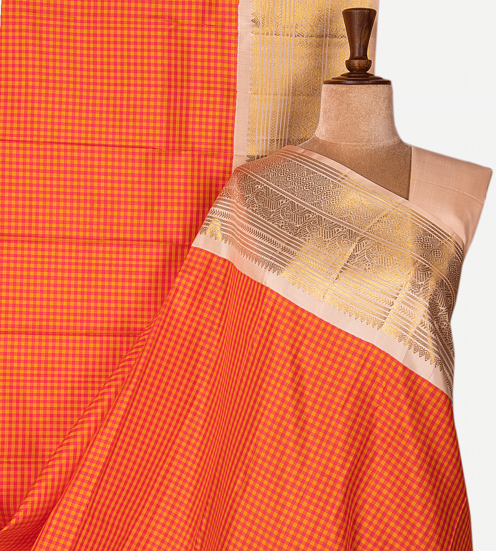Pink And Orange Kanchipuram Silk Saree