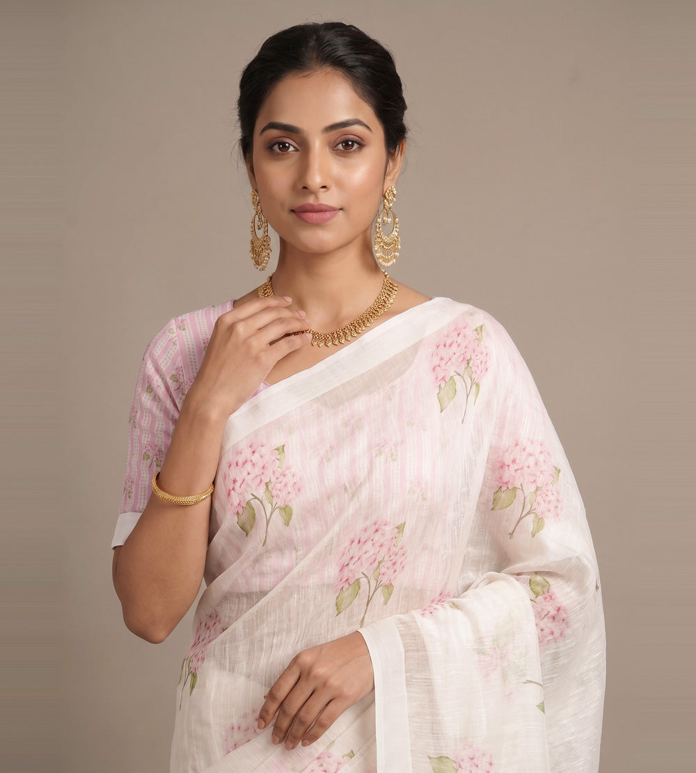 Off-White Linen Saree