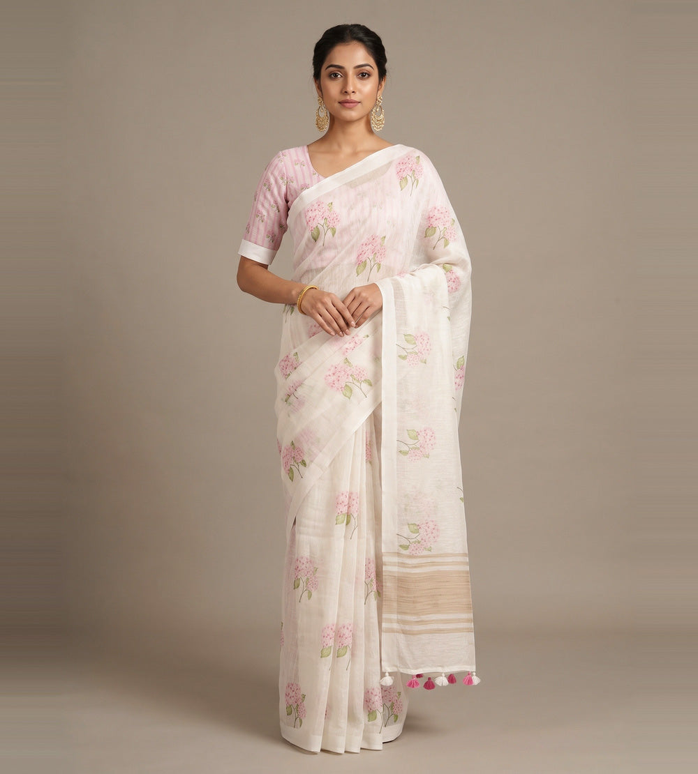 Off-White Linen Saree