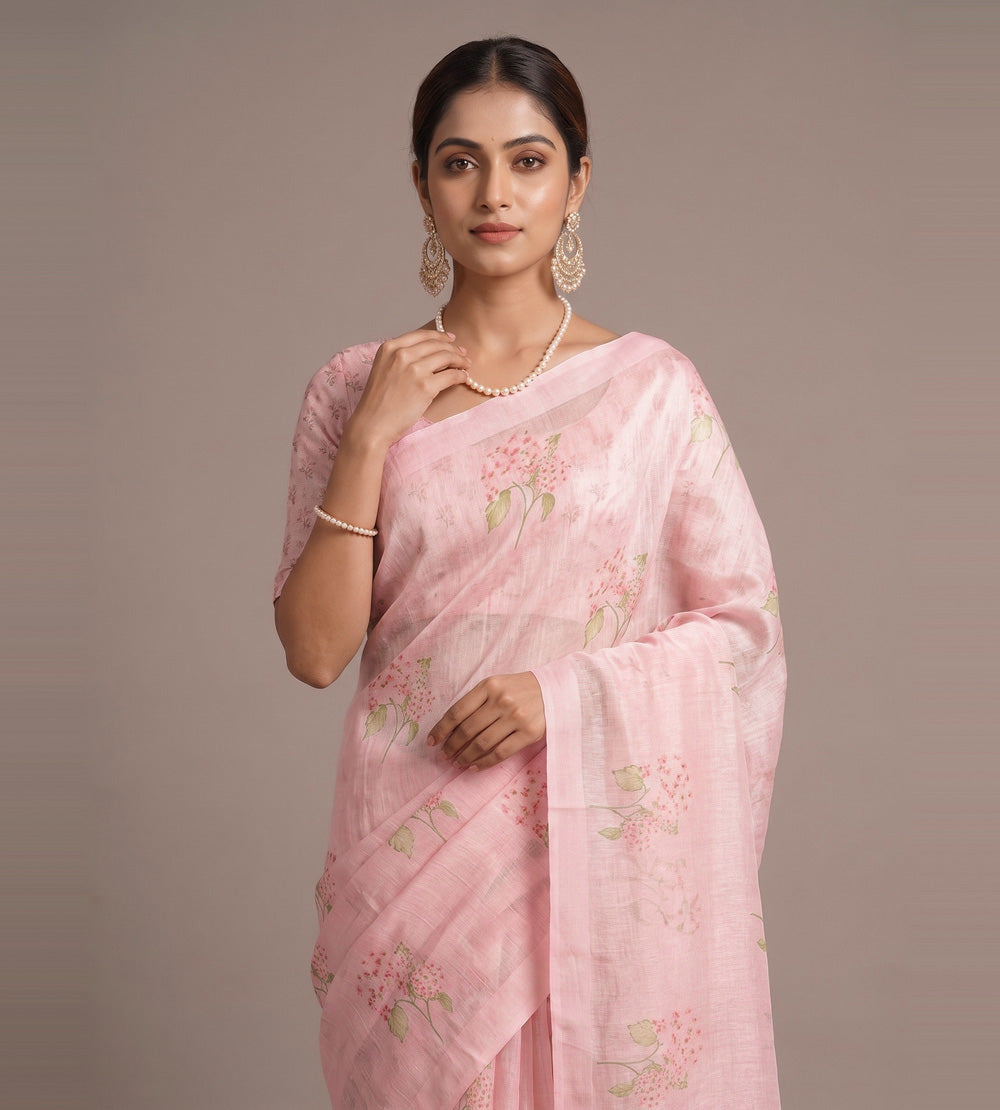 Pastel Pink Linen Saree