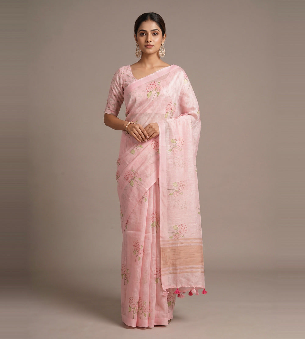 Pastel Pink Linen Saree