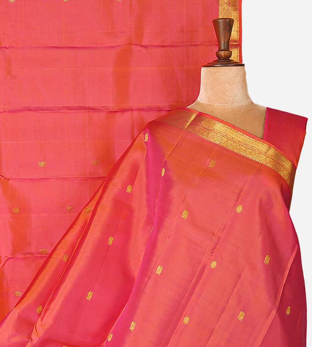 Pinkish Orange Kanchipuram Silk Saree