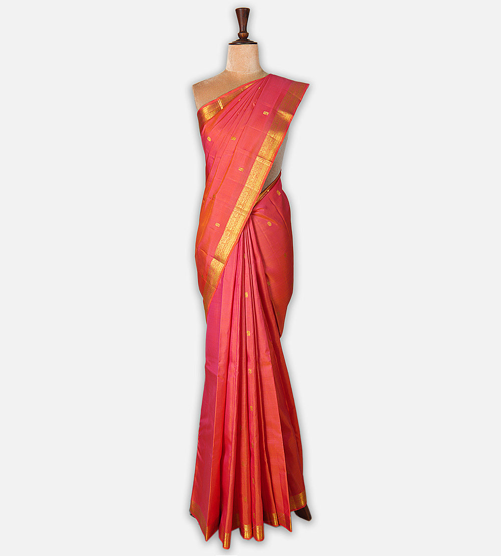 Pinkish Orange Kanchipuram Silk Saree