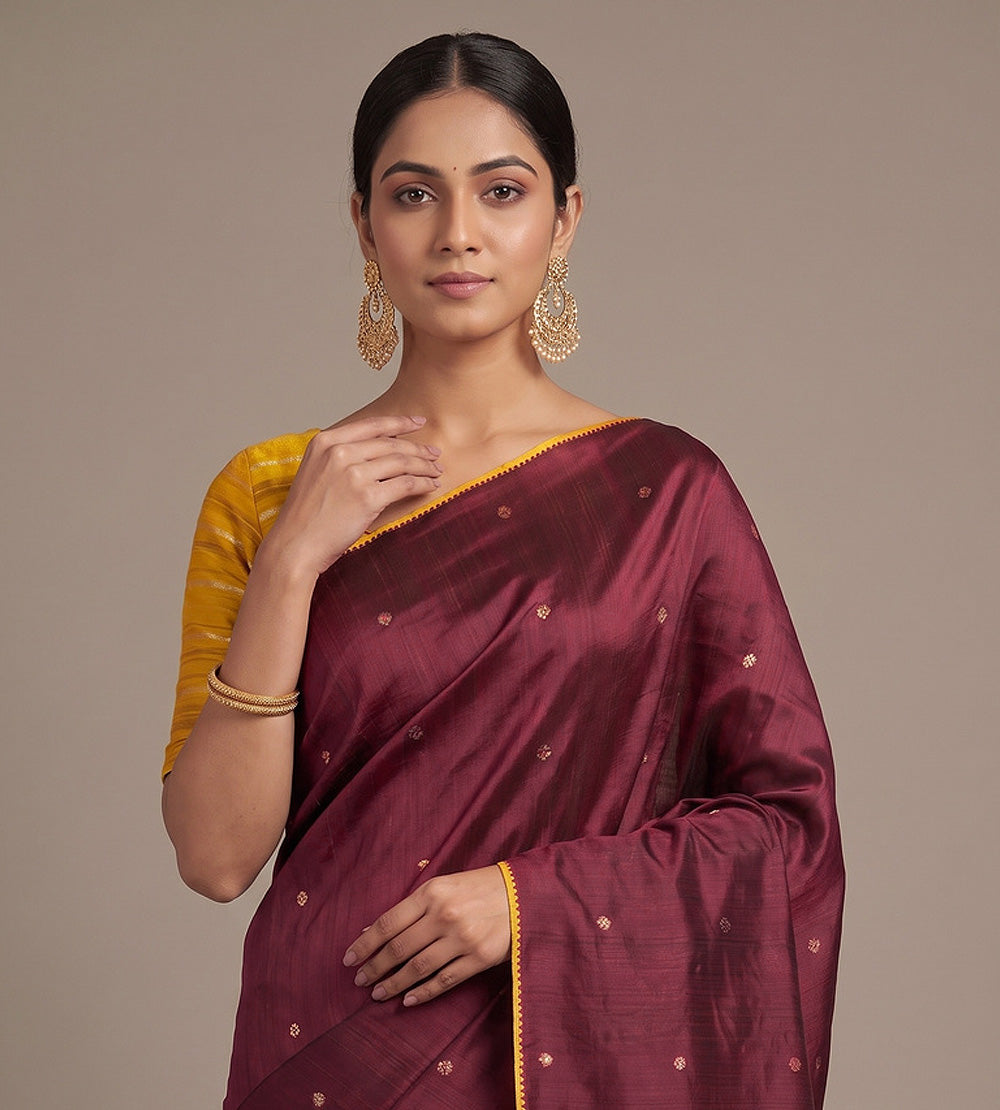 WIne Banarasi Tussar Saree