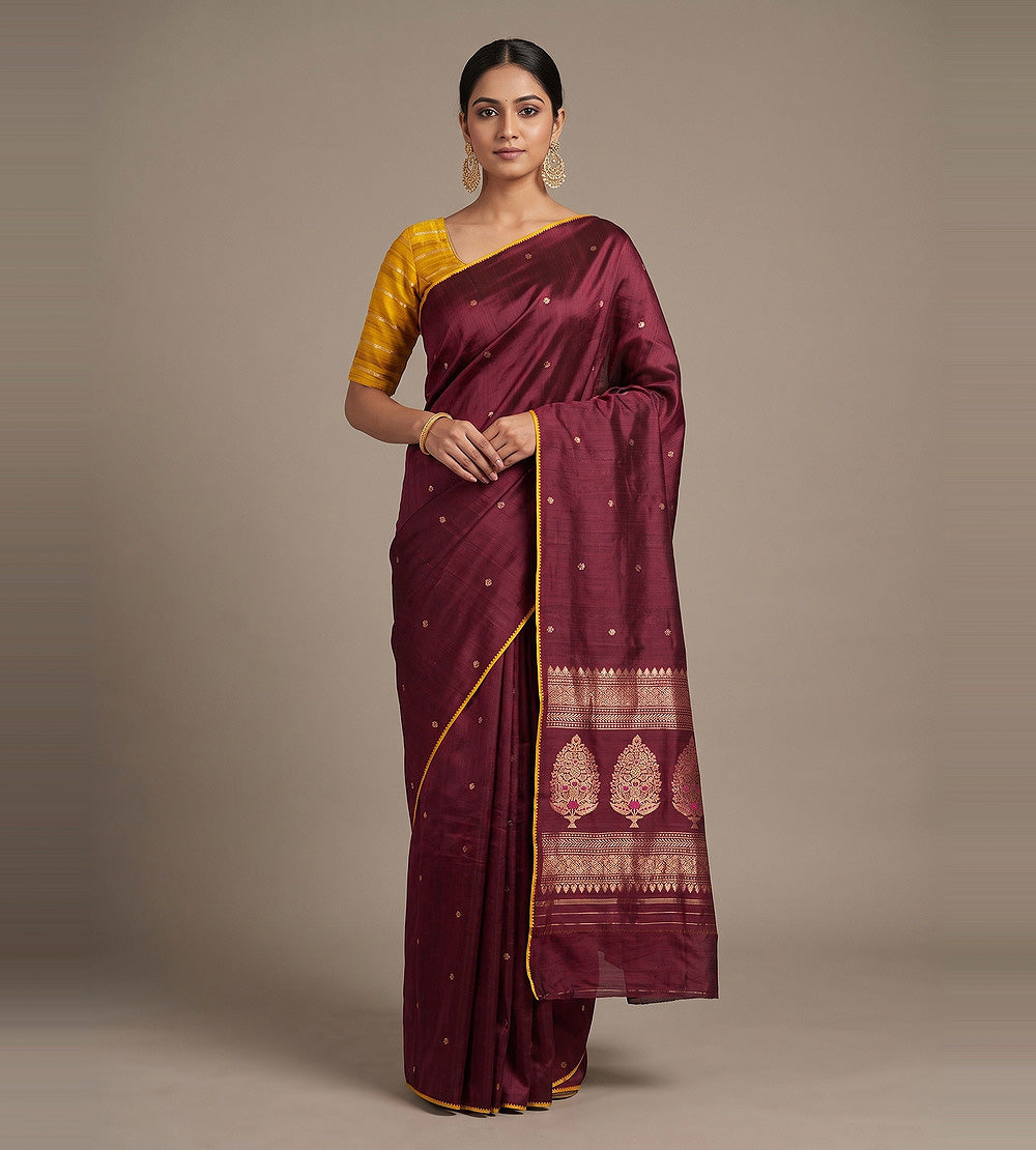 WIne Banarasi Tussar Saree